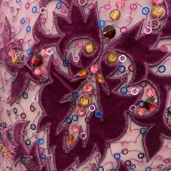 New Vintage Elegant Silk Gown with Beaded Sequins And Velvet Embroidery - Picture 13 of 16